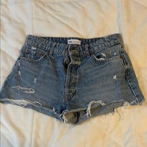 Zara Distressed Blue Jean Shorts